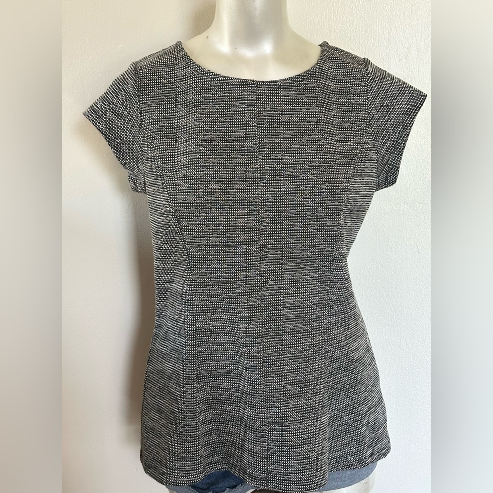 Tahari Black and White Textured Blouse